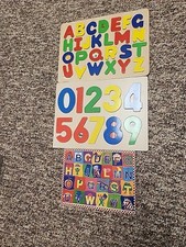 3 Vintage Preschool Wooden Learning Number And Letters Puzzles