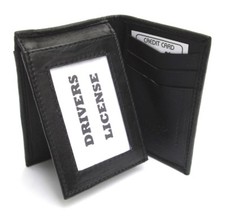 MENS BLACK LEATHER WALLET LAMB "FLIP" MINI BIFOLD 739