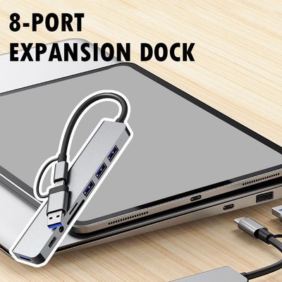 1 to 8 TYPe-C/USB HUB 8-port Expansion Dock Splitter Card Reader Heiß