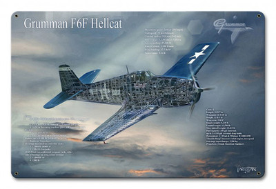Grumman F6F Hellcat Cutaway Metal Sign - Hand Made in USA with American Steel