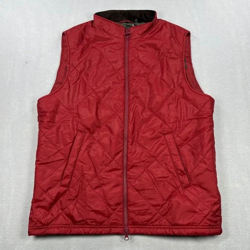 Barbour Finn Gilet Vest Mens Medium Red Quilted Full Zip Corduroy Collar Preppy - product listing photo