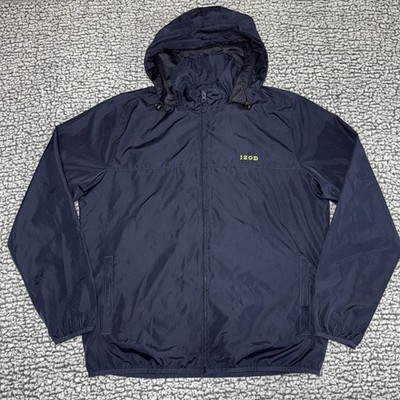 Izod Golf Mens Full Zip Windbreaker Jacket Blue Sz Large Packable Hood