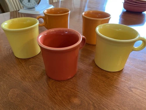 Lot of 5 Fiesta Ware Mixed Colors Coffee Mugs Cups O Ring Handle HLC- USA