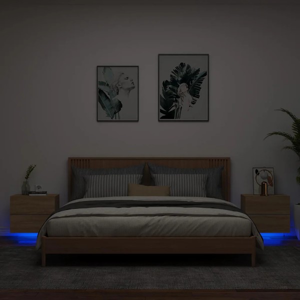 Nachttische Wand Mit LED Beleuchtung 2Er Set Sonoma Eiche-image