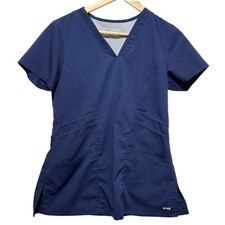 Greys Anatomy Womens Scrub Top S Navy V Neck Medical Uniform Workwear Stretch