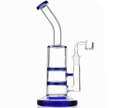 RORA 8inch Glass Bong Blue Smoking Honeycomb Perc Water Pipe 14mm Bong Bowl