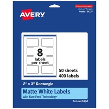 Avery Matte White Rectangle Labels 2x3 Sure Feed 400 Printable