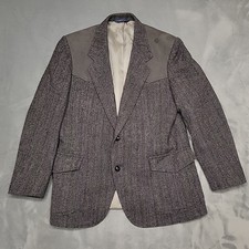 Vintage Pendleton Blazer Men 42 Grey Herringbone Tweed Western Elbow Patches USA