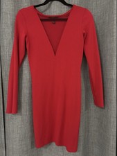 FOREVER 21 Red Long Sleeve V-Neck Bodycon Short Dress Women's Size S