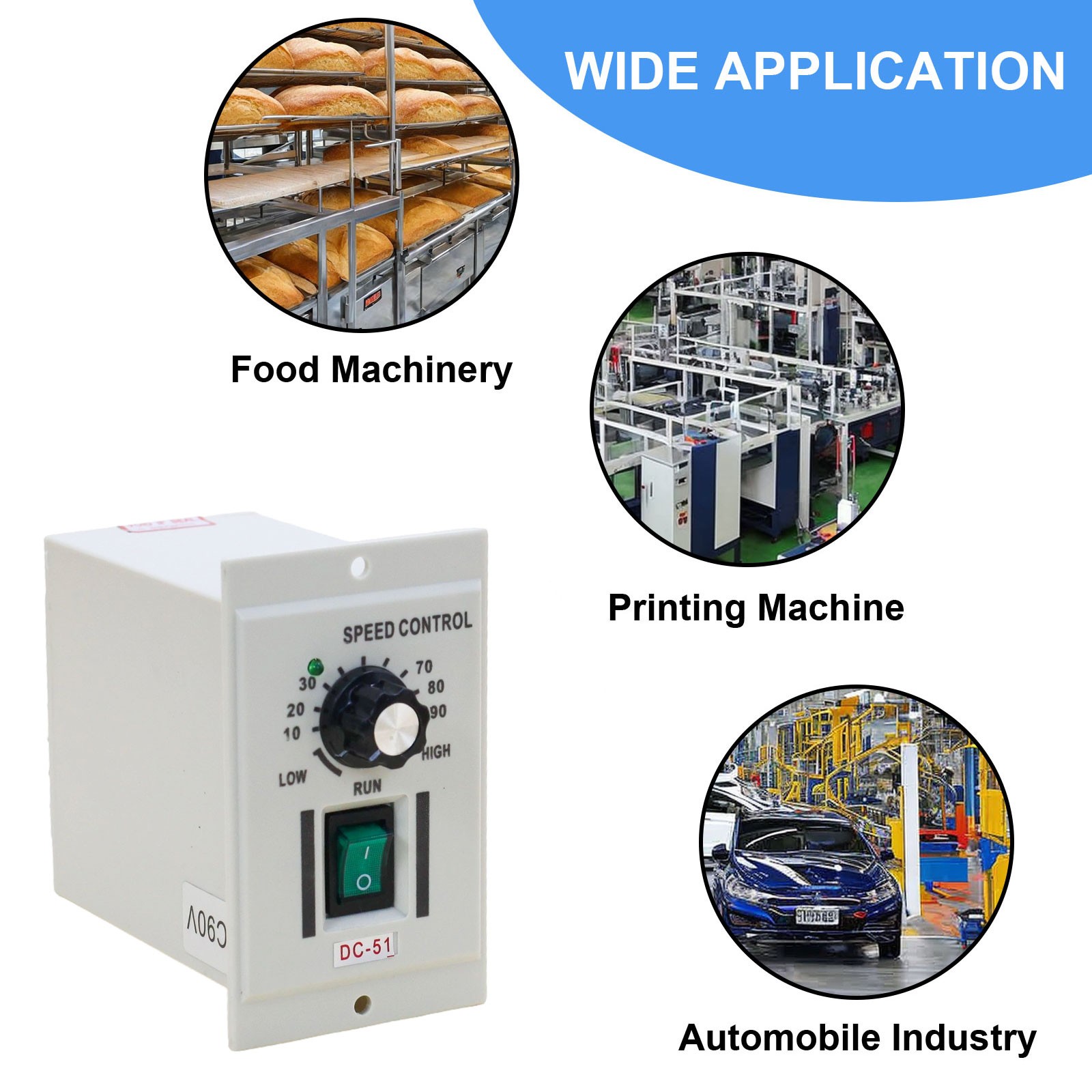 DC 0-90V Knob Motor Speed Controller Variable Adjustable Speed AC 110V ...