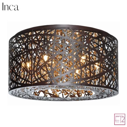 ET2 Inca E21300-10BZ 7-Light Flush Mount Bronze Crystal Drum Ceiling Fixture - Picture 1 of 8