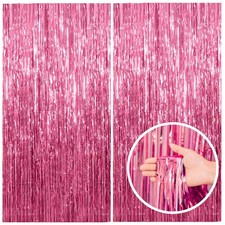 2 Pack Pink Backdrop Party Decorations Tinsel Curtain Party Backdrop Foil Fringe