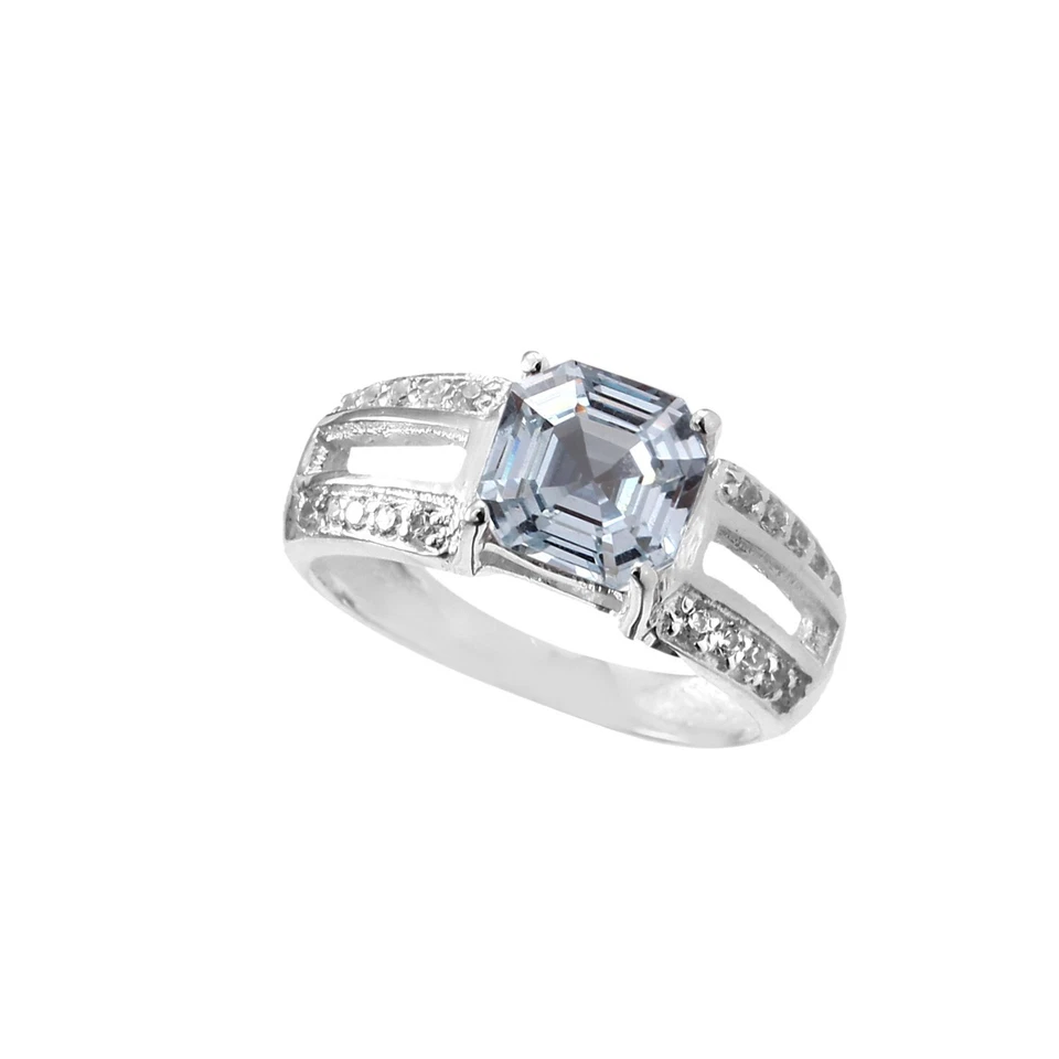 AAA Aquamarin Ring Asscher Cut 9x9 MM 925 Sterling Silber Ring Größe 5-9 Bezel - Bild 3 von 3