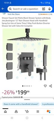  Bostinger multi function shower set. 4 massage jets 12'' sq shower head +