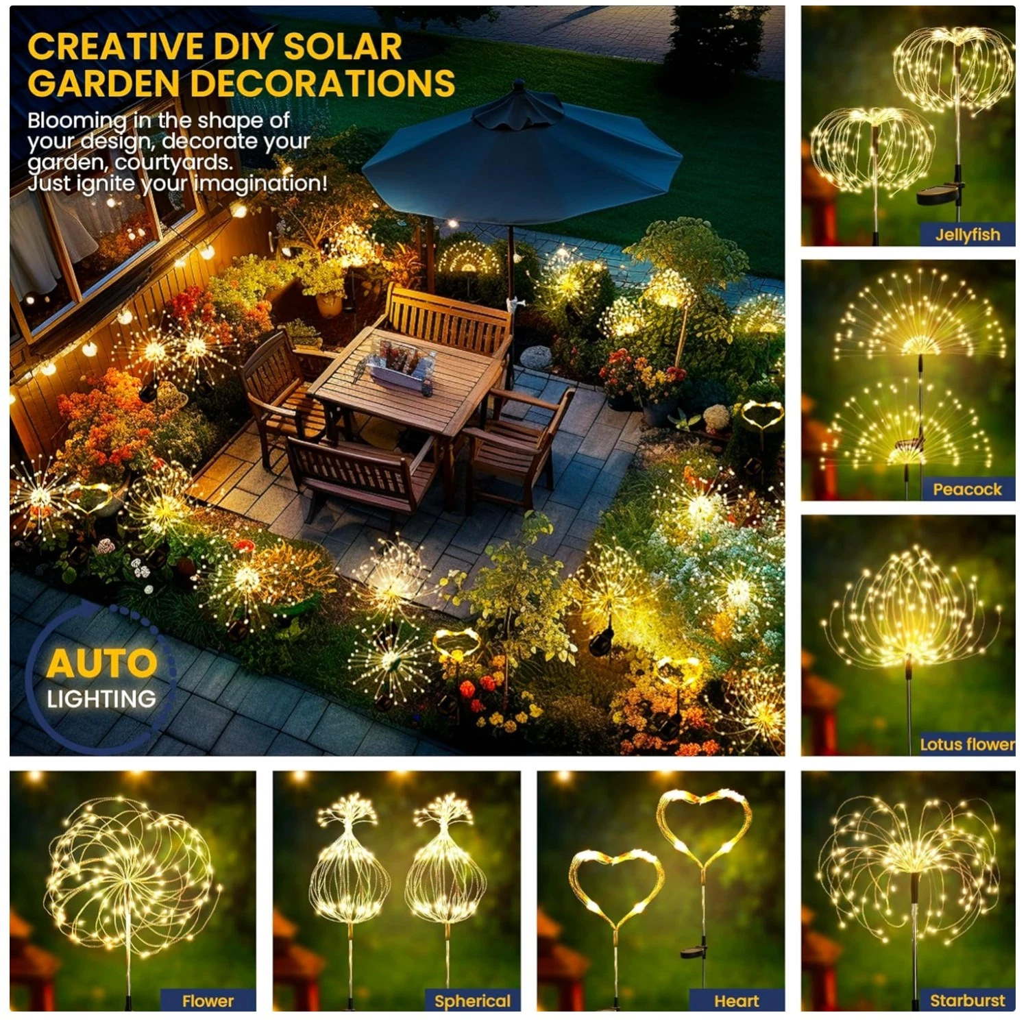 Solar Garden Lights 2Pack 120LED Fairy Firework Decor