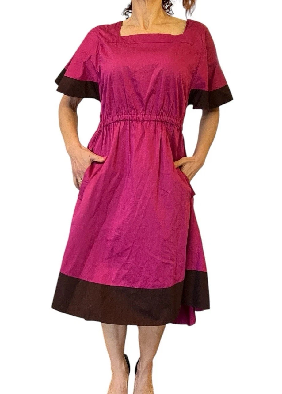 VETEMENTS SONIA RYKIEL ABITO COTONE VIOLA ADERENTE SVASATO MANICA CORTA COLOR BLOCK MIDI 38 6