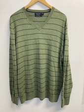 NAUTICA Sweater Men's XL Pullover Green Long Sleeve Navy Striped Logo Embroidery