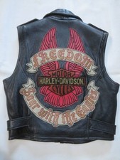 Harley Davidson Double Riders Leather Vest Black Biker Patch Motorcycle JKT 88