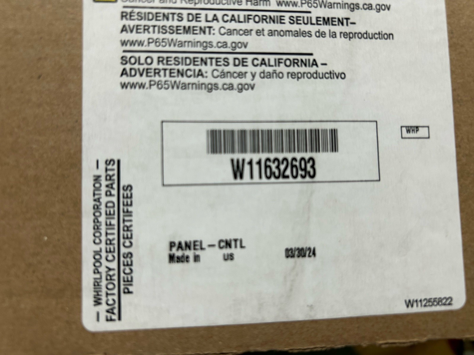 Whirlpool OEM Dishwasher Control Panel W11632693 New