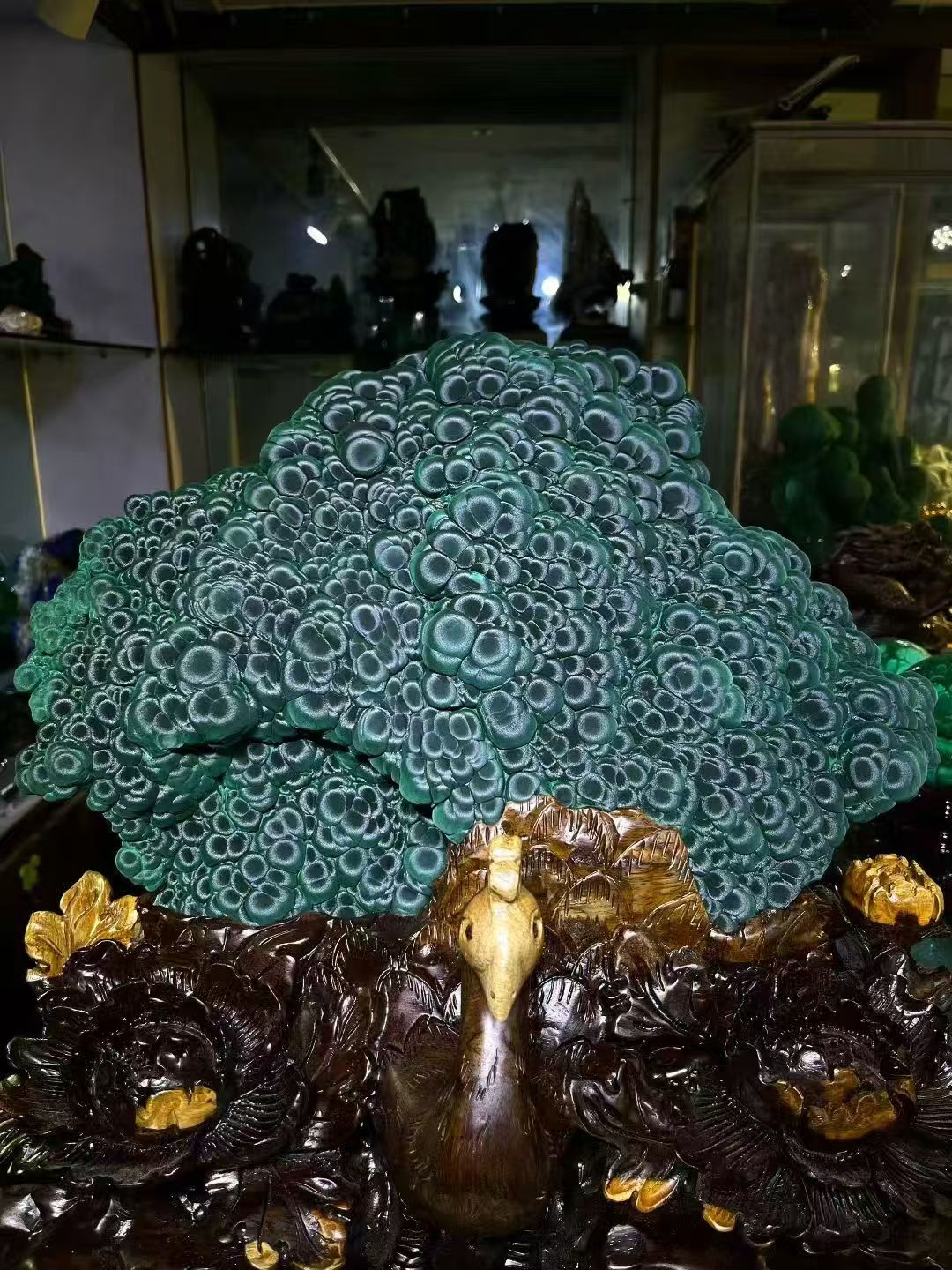 49.39LB Natural Malachite Quartz Crystal Mineral Specimen Peacock Healing +stand