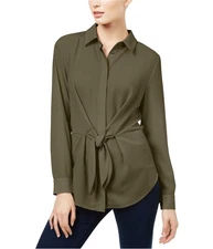 I.N.C Womens Tie Front Button Down Blouse, Green, Medium