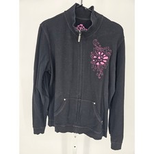 Style Co Sport Womens Sz L Full Zip Up Athletic Sweatshirt Black Pink