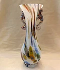 Vintage Silvestri Murano Multi Color Rainbow Art Glass Handled Vase