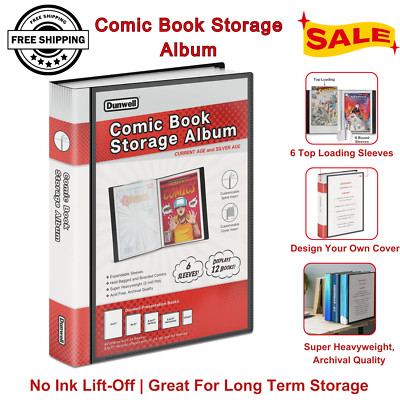 Comic Book Storage Binder  Archival Album w 6 Sleeves for Bagged &Boarded Comics