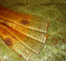 BVH WEARABLE PURE SILK Vintage Sari 5yds 21Sep2612 X02 E798 Golden Cream ABCKB