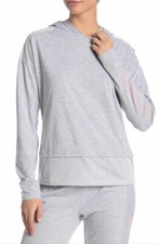 NEW Women's bebe Sport L/S Gray Logo Mesh Panel Pullover Hoodie Sz XL