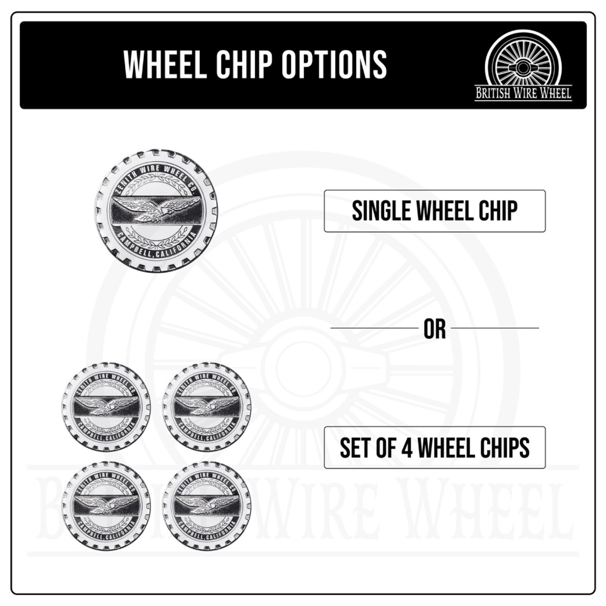 Zenith Chrome & White Metal Knockoff Wheel Chip Emblems | 2.25