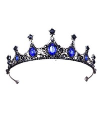 Vintage Blue Black Crown Tiara goth wedding bridal prom birthday gift
