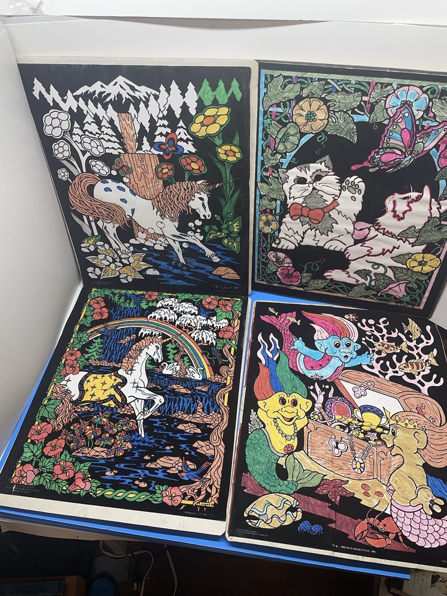 Vtg lot of 4 blacklight Fuzzy posters Western graphics 1990-s | eBay