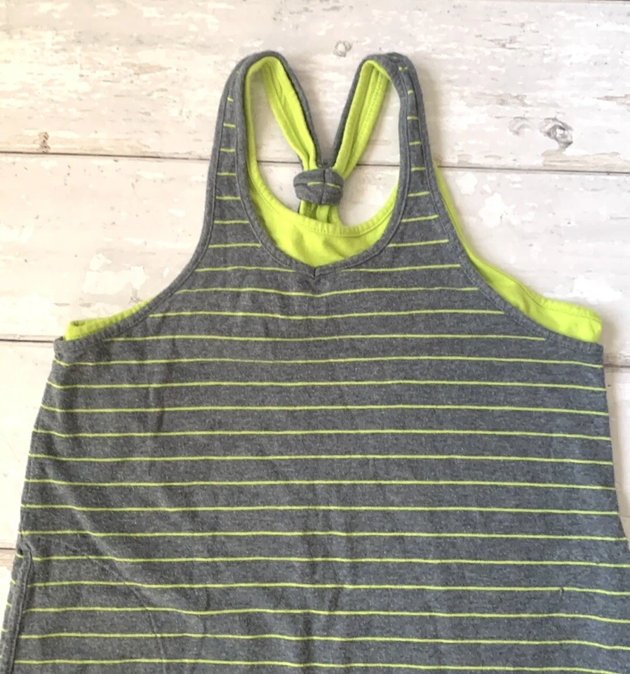 GapKids 6/7 Girls Gray Green Stripes Tank Top Racerback Shirts Kids Gap Size 6 7 - Image 3 of 4