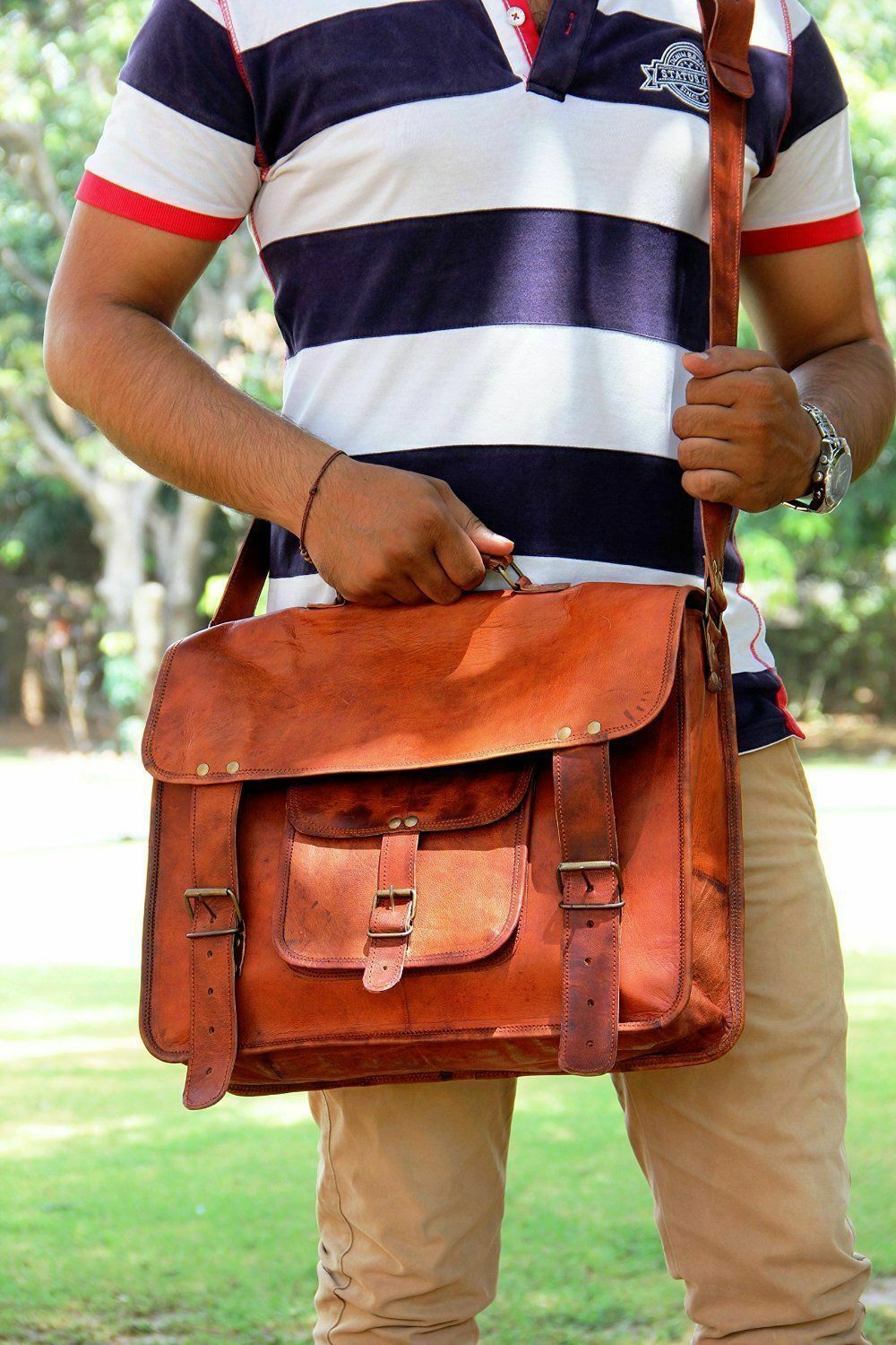 Men's Genuine Vintage Brown Leather Messenger Bag Shoulder Laptop Bag Briefcase