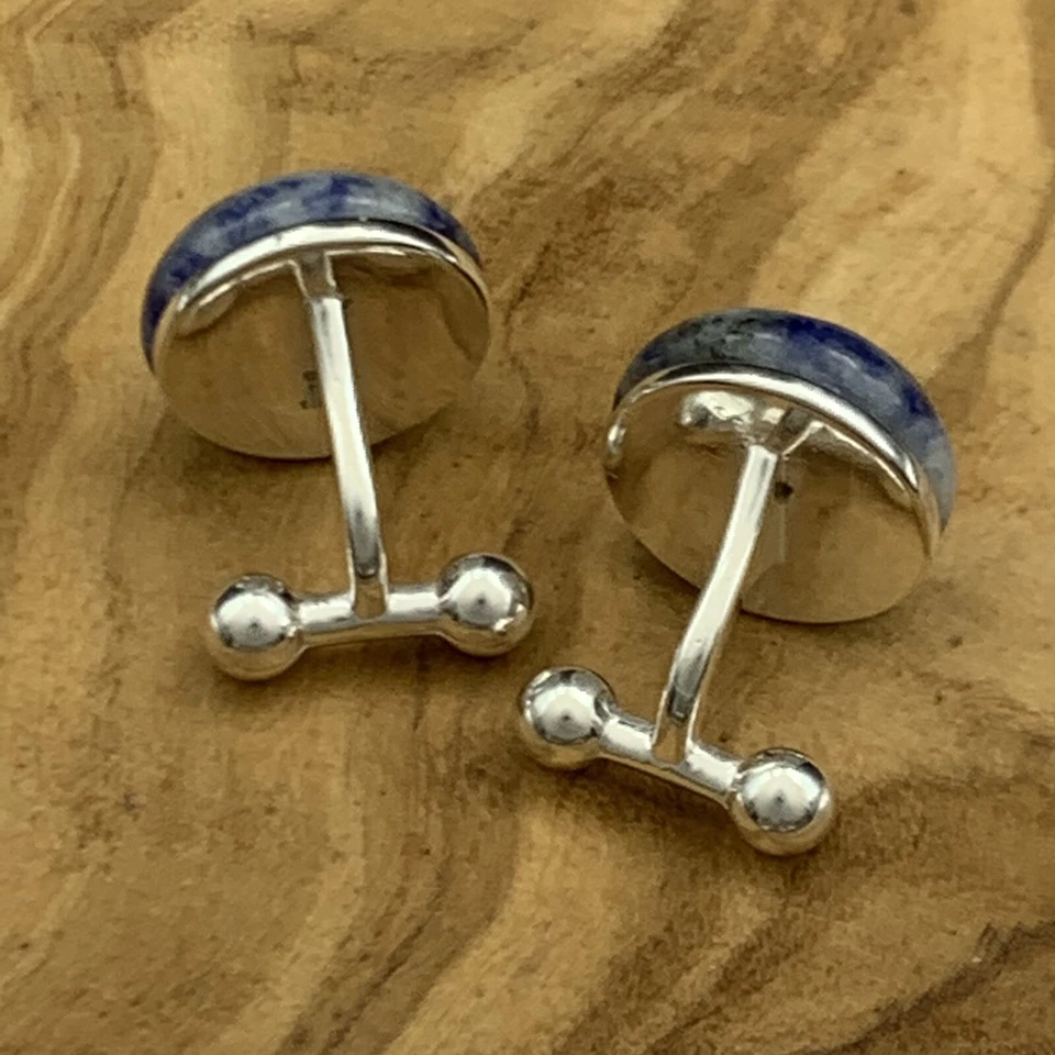 Nuevos gemelos hechos a mano azul gris sodalita cabujón piedras preciosas plata de ley 925 Foto 4 de 4