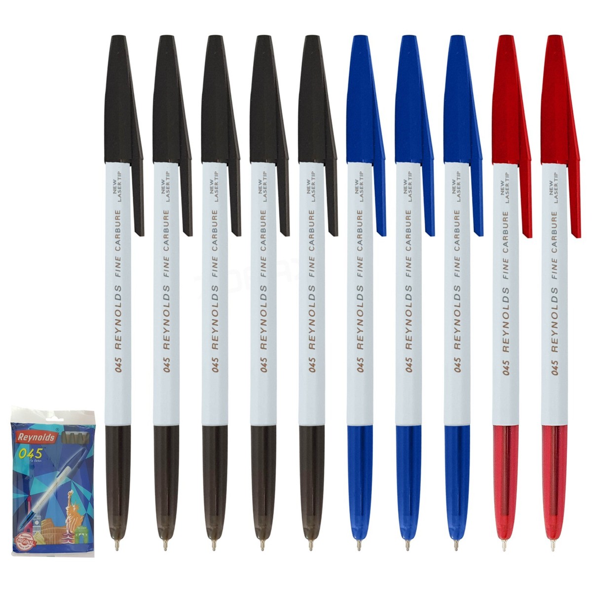 REYNOLDS 045 Carbure 10 x Fine BLACK BLUE RED GREEN Smooth Ballpoint  Pens