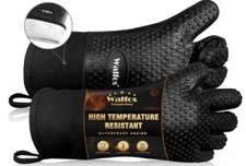 NEW!  Walfos Silicone BBQ Gloves -Extreme Heat Resistant Grilling Gloves - BLACK