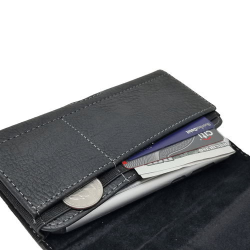 Black Wallet Case Leather Pouch Fits iPhone 16,16 Pro,15 Pro,15,w/ Cover Case on - Picture 2 of 8