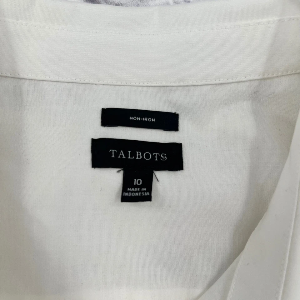 Talbots Womens White Button Up Shirt Non Iron Size 10 Cotton Spandex - Image 3 of 4