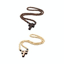 Collana Perline Legno Accessori Abbigliamento Unisex Catena Rosario per