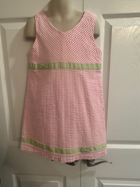 Hartstrings Girls Seersucker Dress Pink White Striped Sleeveless 6x