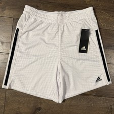 Adidas Girls Large 14 Basketball Shorts White Mesh Elastic Waist 3-Stripe NWT