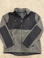 Polo Ralph Lauren giacca pile ibrida grande nero grigio orsacchiotto pile alto con cappuccio