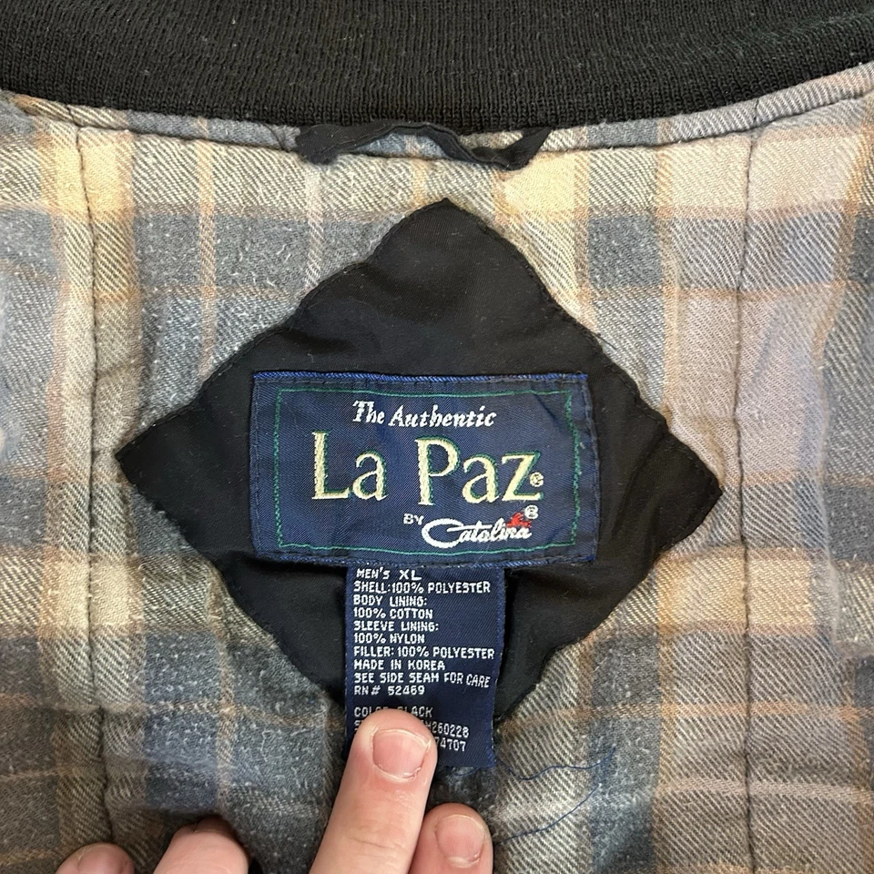 Chaqueta Bomber Vintage La Paz Catalina Negra Forrada a Cuadros Abrigo XL Para Hombre Años 90 Foto 3 de 4