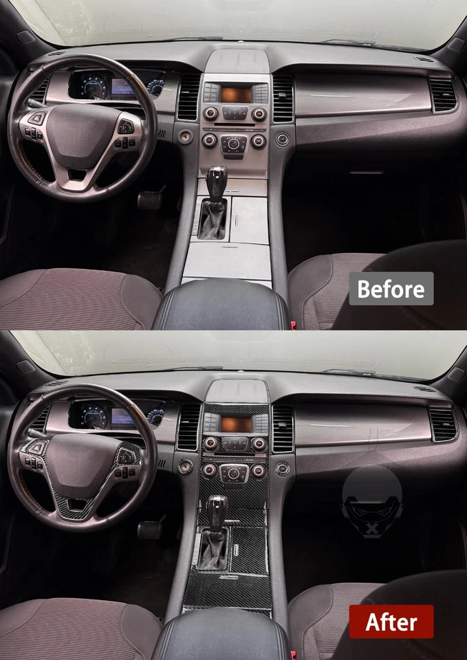 Juego completo de molduras de tablero interiores de fibra de carbono real de 19 piezas para Ford Taurus 2013-19 Foto 4 de 4