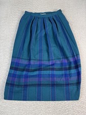 Pendleton Wool Skirt Womens 14 Blue Plaid Pleated Midi Lined Tartan Made USA