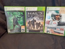 3  Microsoft Xbox 360 Game Cases with MANUALS   HALO REACH  TUROK  MADDEN NFL 06