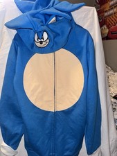 Sonic the Hedgehog Hooded Zip-Up Costume Suit Blue/Beige Polyester kids Size M
