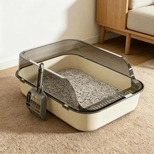 Splashproof Semi Closed Cat Toilet Large Capacity Pet Sandbox Easy Cleaning Inst